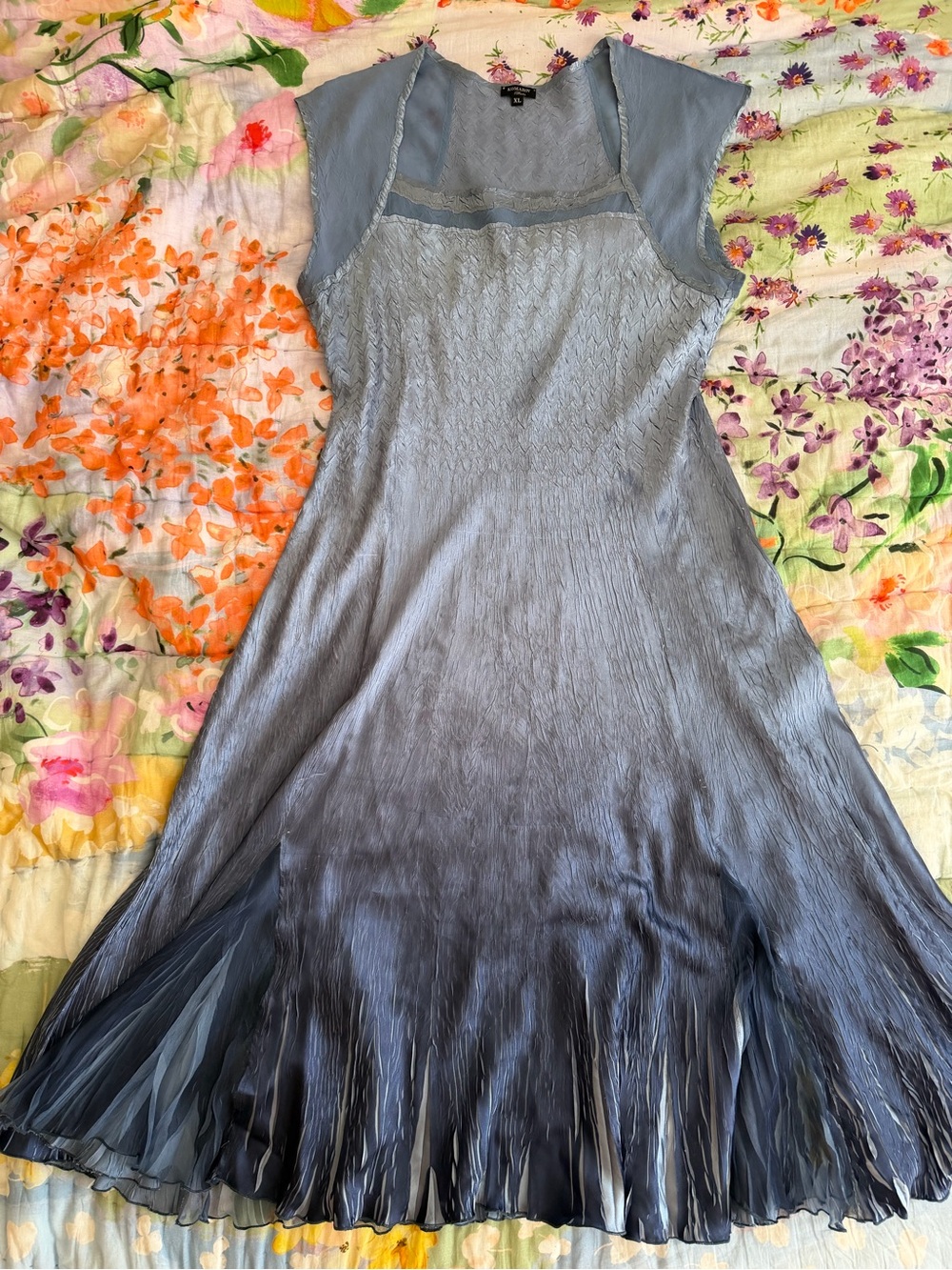 Komarov Dusty Blue Cap Sleeve Pleated Dress Women’s XL (Originally $450)